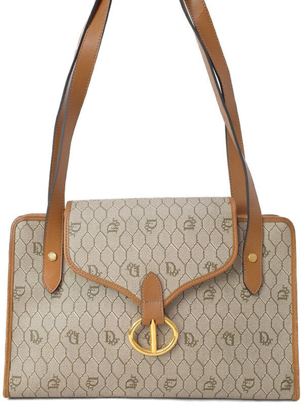 Christian Dior honeycomb shoulder bag Beige Cream brown coated canvas